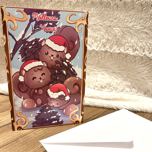 Carte de vœux écureuils - thème noël